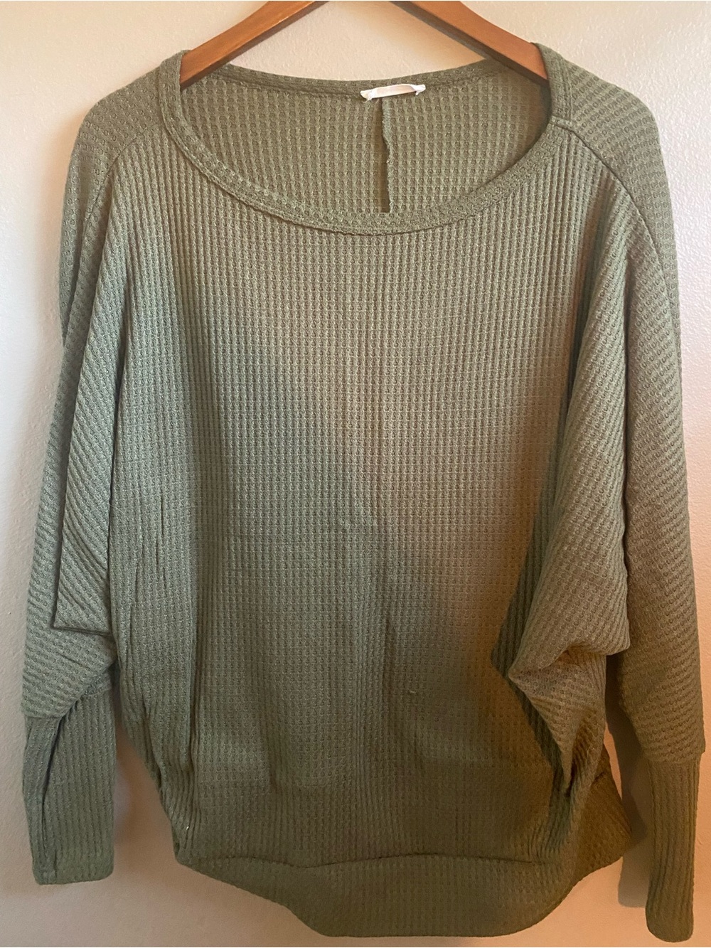 Women's Olive Waffle Knit Scoop Neck Sweater